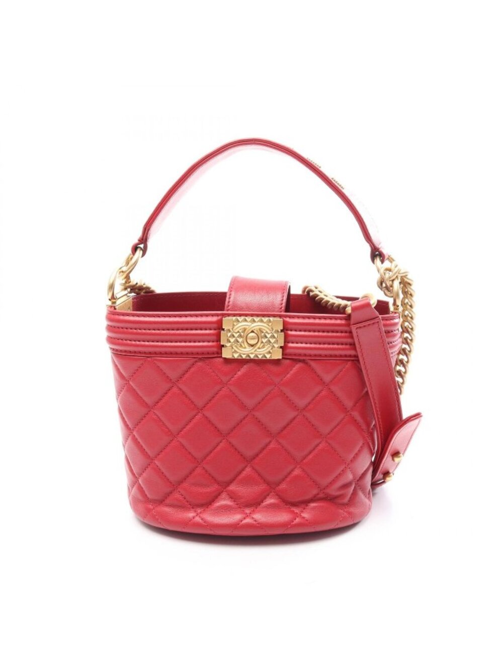 Chanel Shoulder Bag Boy 2-Way Red Lambskin Boy Small